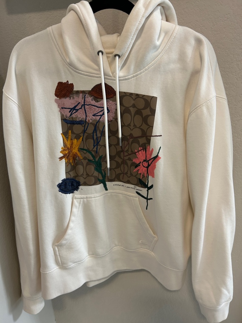Coach X Jean-Michel Basquiat Cream Hoodie Signature Monogram w/Floral Embroidery